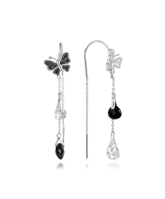 Sidabriniai auskarai su oniksu ir cirkoniais - Vasaros kolekcija - Goldinga