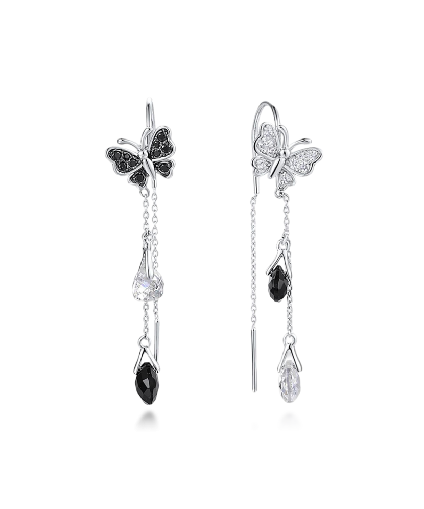 Sidabriniai auskarai su oniksu ir cirkoniais - Vasaros kolekcija - Goldinga