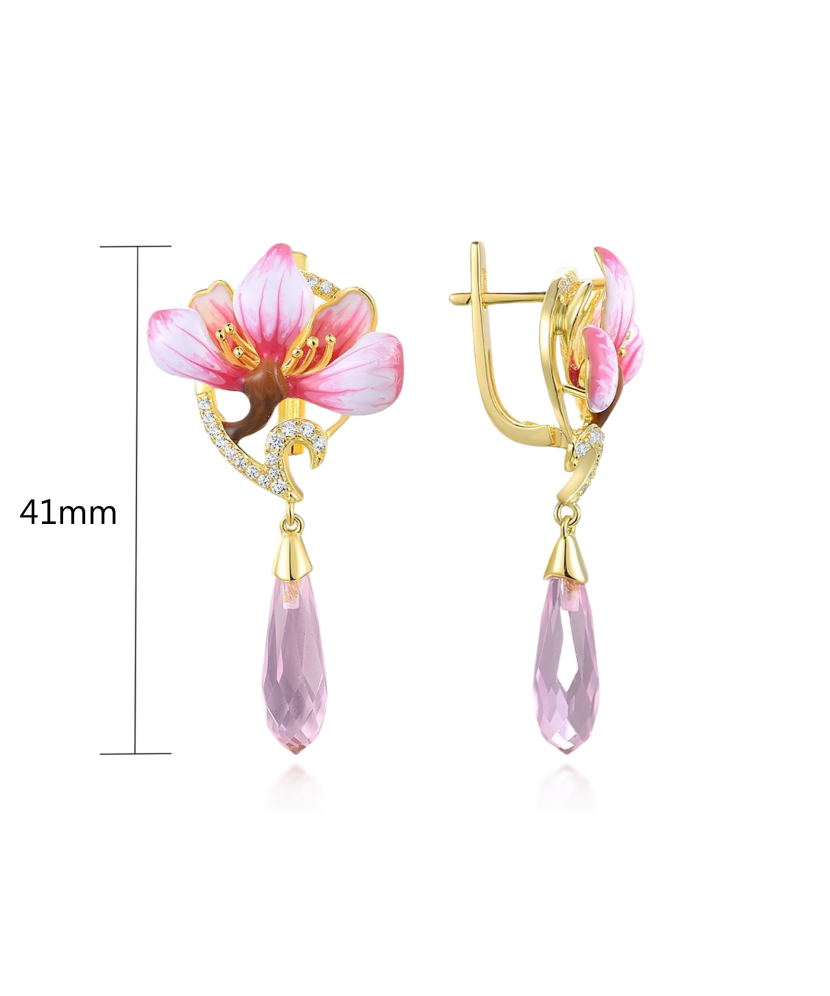 Paauksuoti Sidabriniai auskarai su cirkoniais ir emale - Sidabriniai auskarai - Goldinga