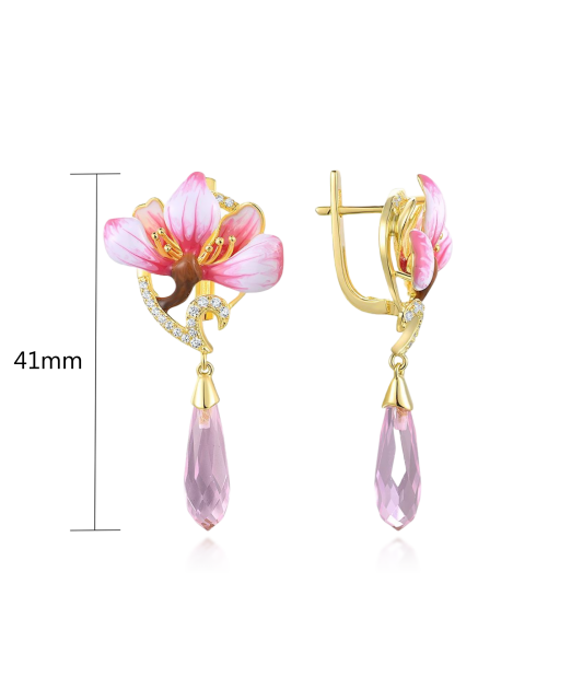 Paauksuoti Sidabriniai auskarai su cirkoniais ir emale - Sidabriniai auskarai - Goldinga