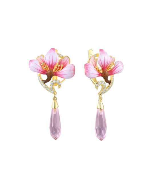 Paauksuoti Sidabriniai auskarai su cirkoniais ir emale - Sidabriniai auskarai - Goldinga