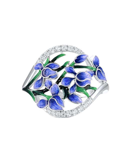 Sidabrinis žiedas su emale ir cirkoniais - Sidabriniai žiedai - Goldinga