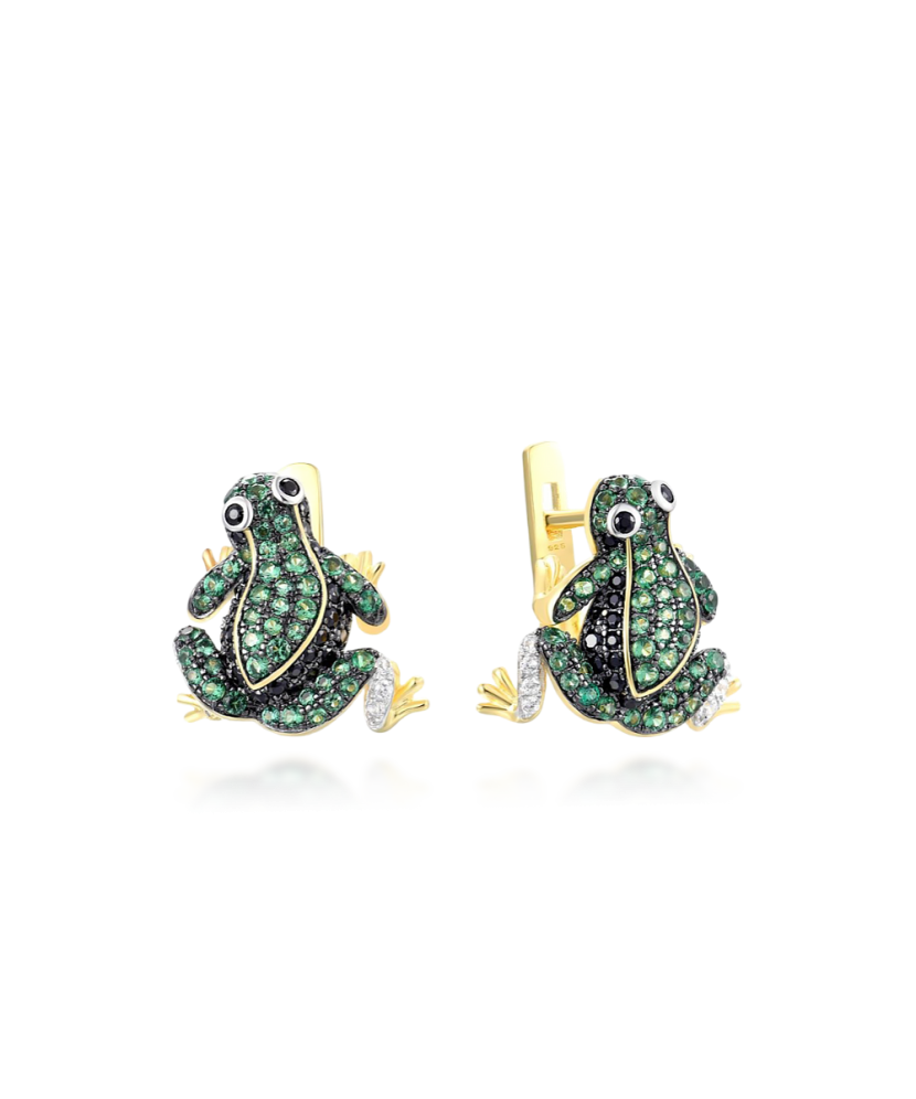 Paauksuoti Sidabriniai auskarai su cirkoniais ir špineliais - Vasaros kolekcija - Goldinga