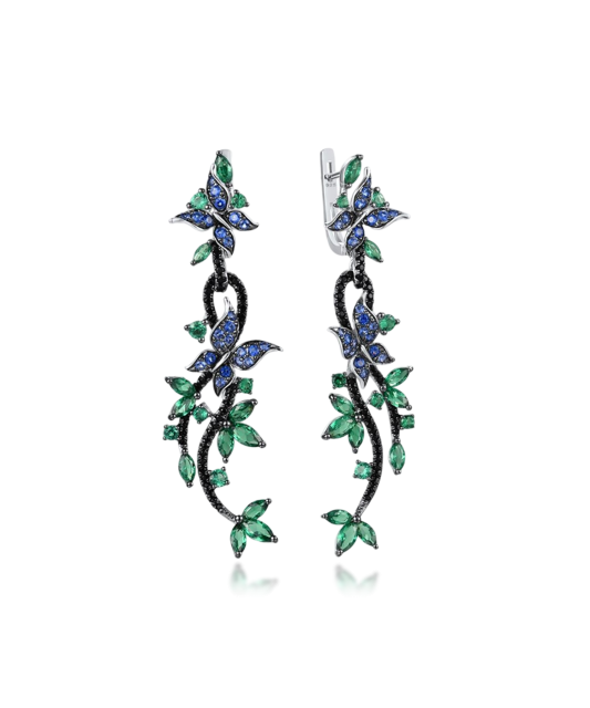 Sidabriniai auskarai su cirkoniais ir špineliais - Vasaros kolekcija - Goldinga