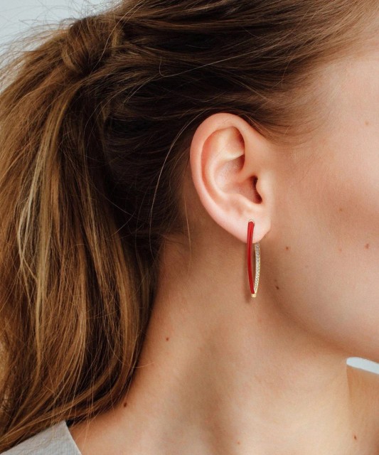 Paauksuoti Sidabriniai auskarai su cirkoniais ir emale