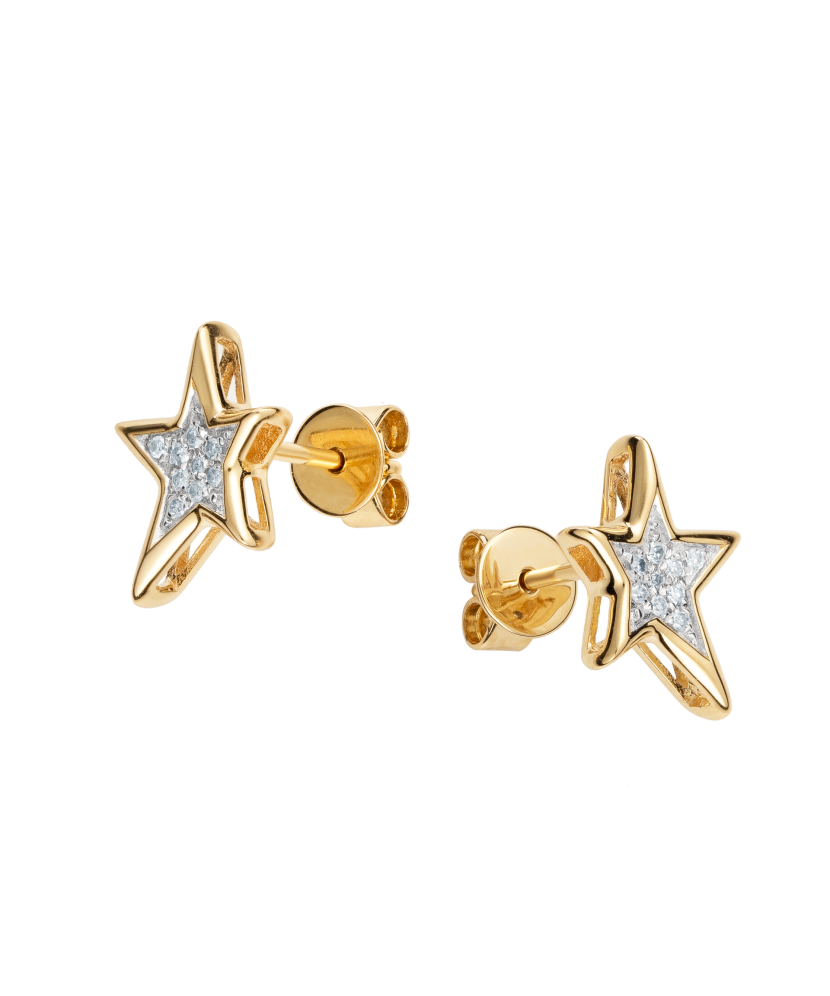 Geltono aukso auskarai su deimantais "Žvaigždė" - Auksiniai Auskarai su brangakmeniais - Goldinga