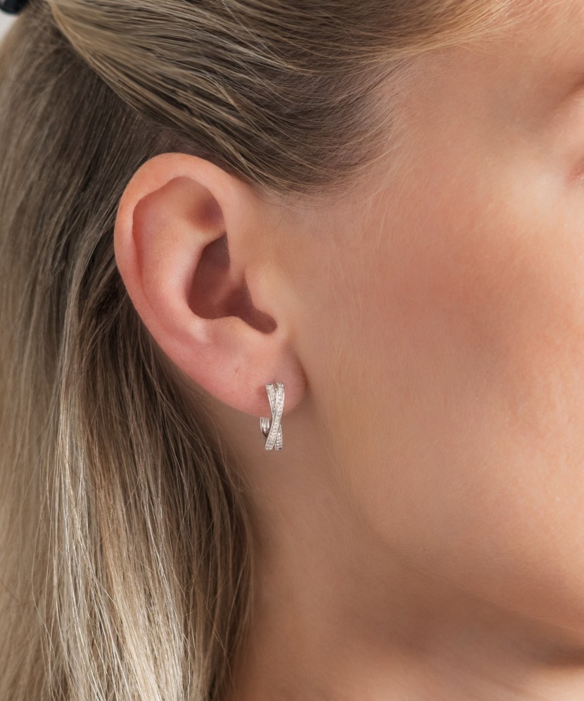 Balto aukso auskarai su deimantais - Auksiniai Auskarai su brangakmeniais - Goldinga