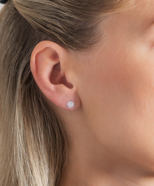 Balto aukso auskarai su deimantais - Auksiniai Auskarai su brangakmeniais - Goldinga