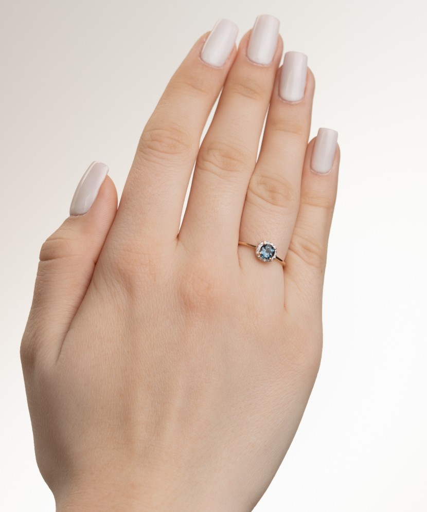 Auksinis žiedas su deimantais ir London topazu - Auksiniai Žiedai su brangakmeniais - Goldinga