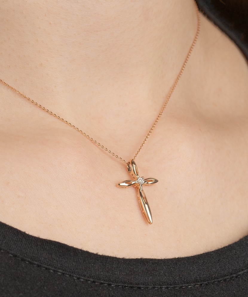 Auksinis pakabukas su deimantu "Kryželis" - Pakabukai su brangakmeniais - Goldinga