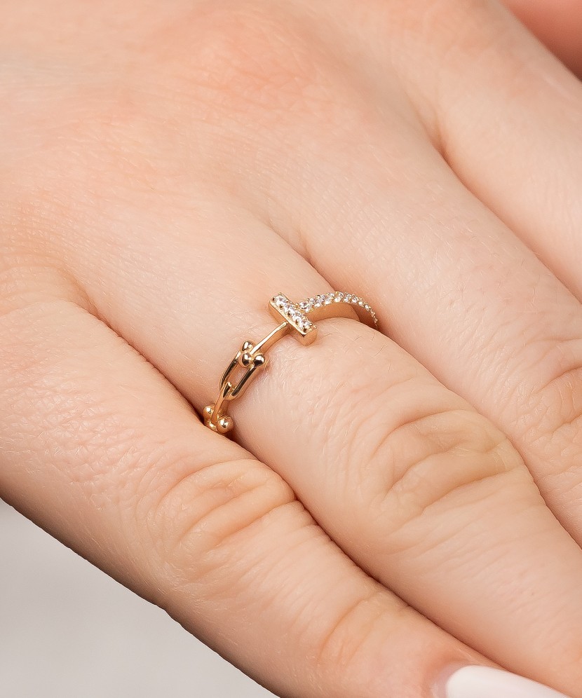 Auksinis žiedas su cirkoniais - Auksiniai žiedai - Goldinga