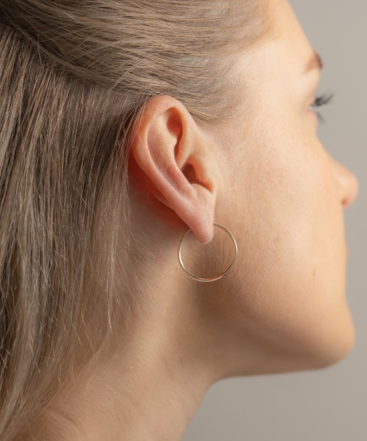 Auksiniai auskarai graviruotos rinkutės 17mm - Auksiniai auskarai - Goldinga