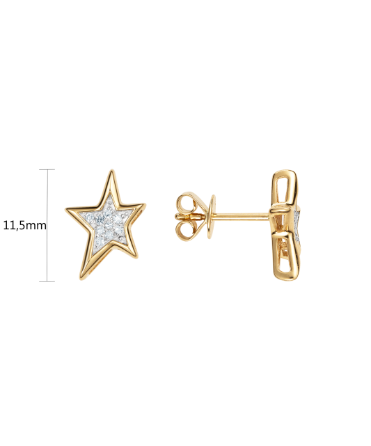 Geltono aukso auskarai su deimantais "Žvaigždė" - Auksiniai Auskarai su brangakmeniais - Goldinga