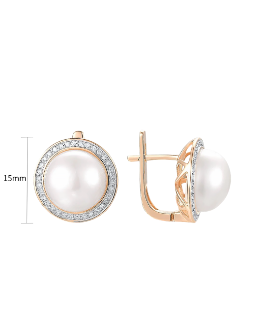 Auksiniai auskarai su deimantais ir perlais  - Goldinga