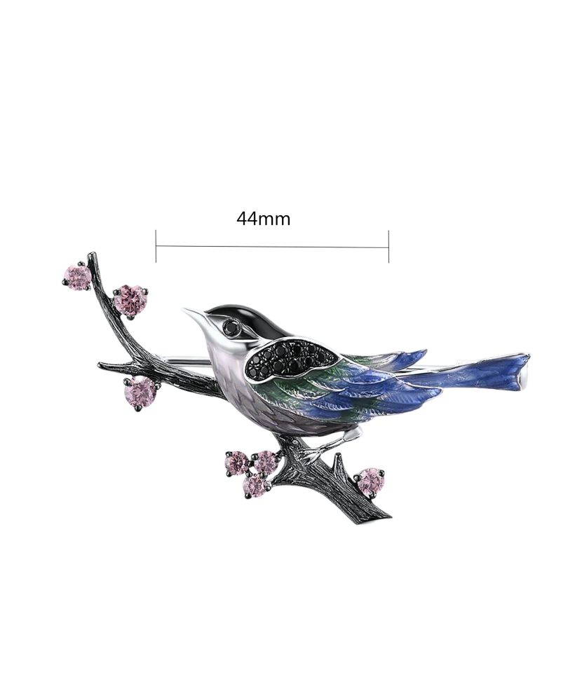 Sidabrinė sagė su cirkoniais ir emale "Paukštis"  - Goldinga