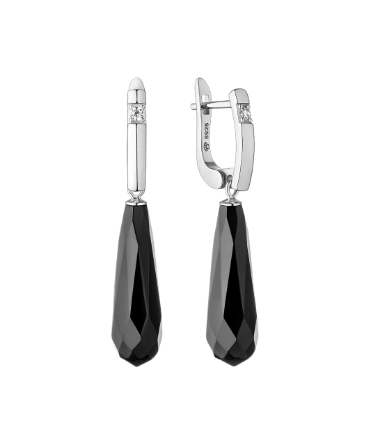 Sidabriniai auskarai su oniksais ir cirkoniais  - Goldinga