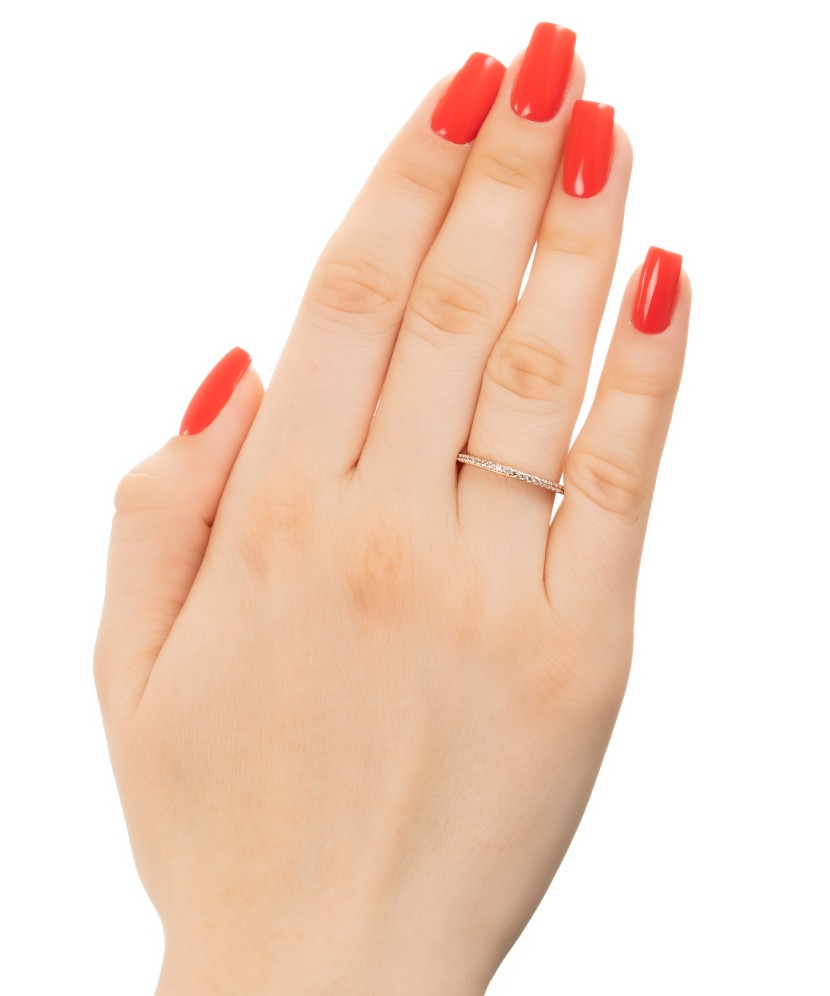 Balto aukso žiedas su cirkoniais - Auksiniai žiedai - Goldinga