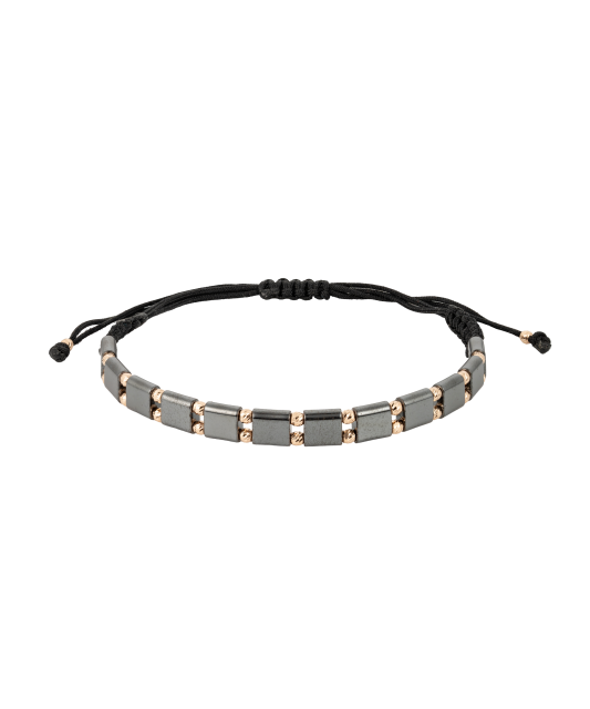 Juodo Siūlo Apyrankė Su Auksu Ir Hematitais