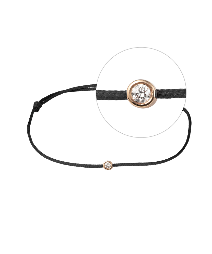 Juodo siūlo apyrankė su deimantu ir auksu 0.025ct