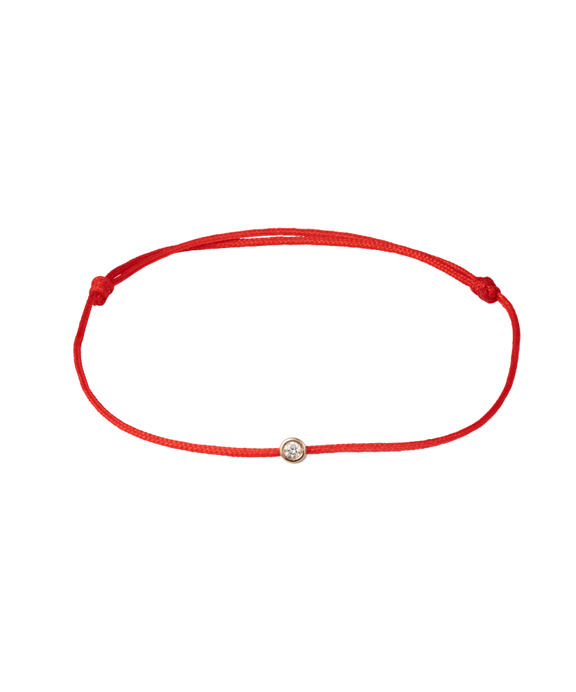 Raudono siūlo apyrankė su deimantu ir auksu 0.03ct - Siūlų apyrankės su auksu - Goldinga