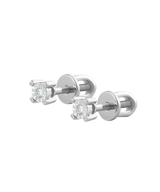 Balto aukso auskarai su deimantais - Auksiniai Auskarai su brangakmeniais - Goldinga