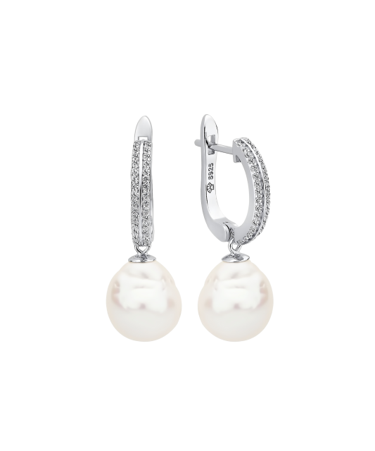 Sidabriniai auskarai su Kasumi perlais ir cirkoniais - Auskarai su perlais - Goldinga