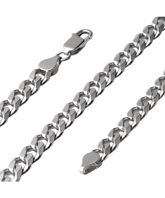 Sidabrinė vientisa vyriškas grandinėlė dengta rodžiu "Curb" 6.7mm  ...