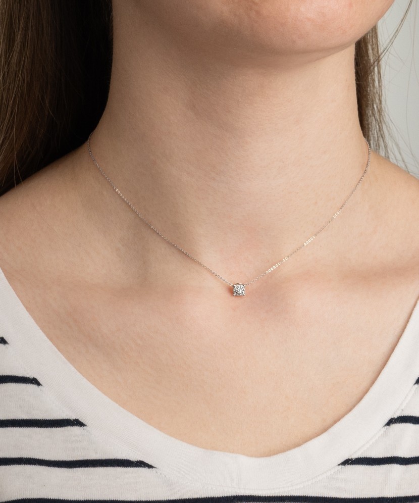 Balto aukso Grandinėlė Su Deimantiniu Pakabuku - Auksinės grandinėlės su pakabukais - Goldinga