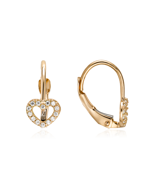Auksiniai auskarai su cirkoniais "Širdelės" - Auksiniai auskarai - Goldinga