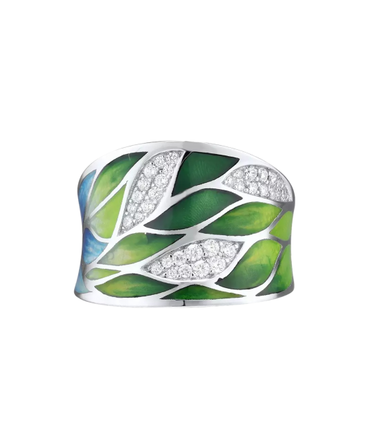 Sidabrinis žiedas su emale ir cirkoniais  - Goldinga