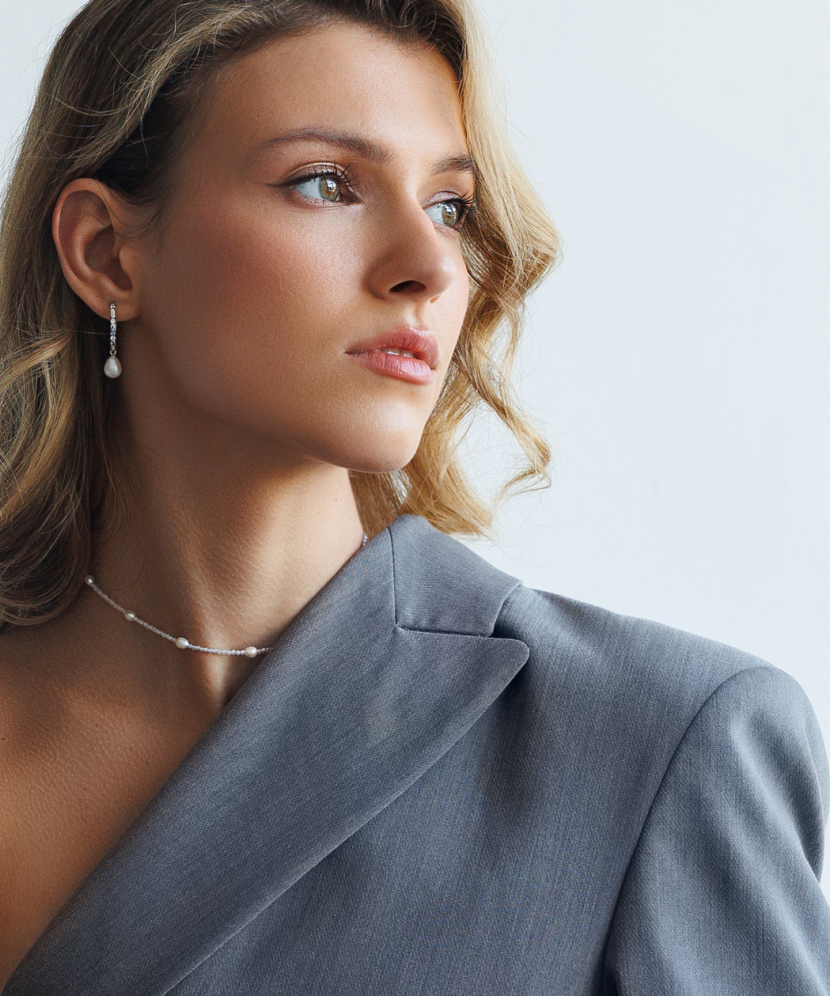 Sidabriniai Auskarai Su Perlais Ir Cirkoniais - Auskarai su perlais - Goldinga