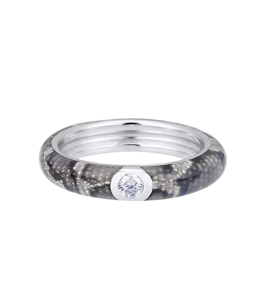 Sidabrinis žiedas su emale ir cirkoniais