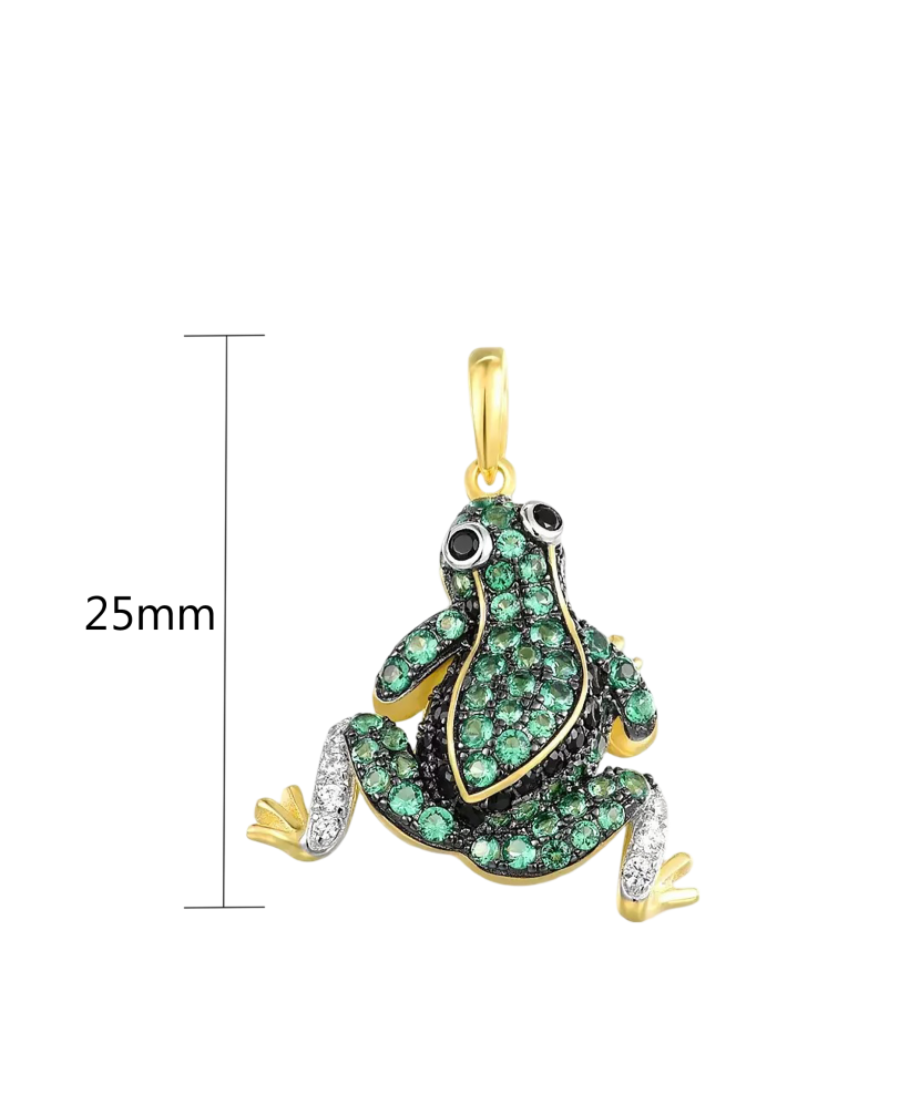 Paauksuotas sidabrinis pakabukas su špineliais ir cirkoniais "Varlė" - Sidabriniai pakabukai - Goldinga