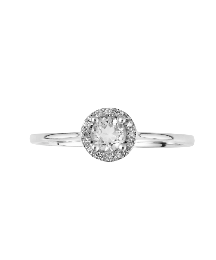 Balto aukso žiedas su deimantais ir skaidriu topazu - Auksiniai žiedai - Goldinga