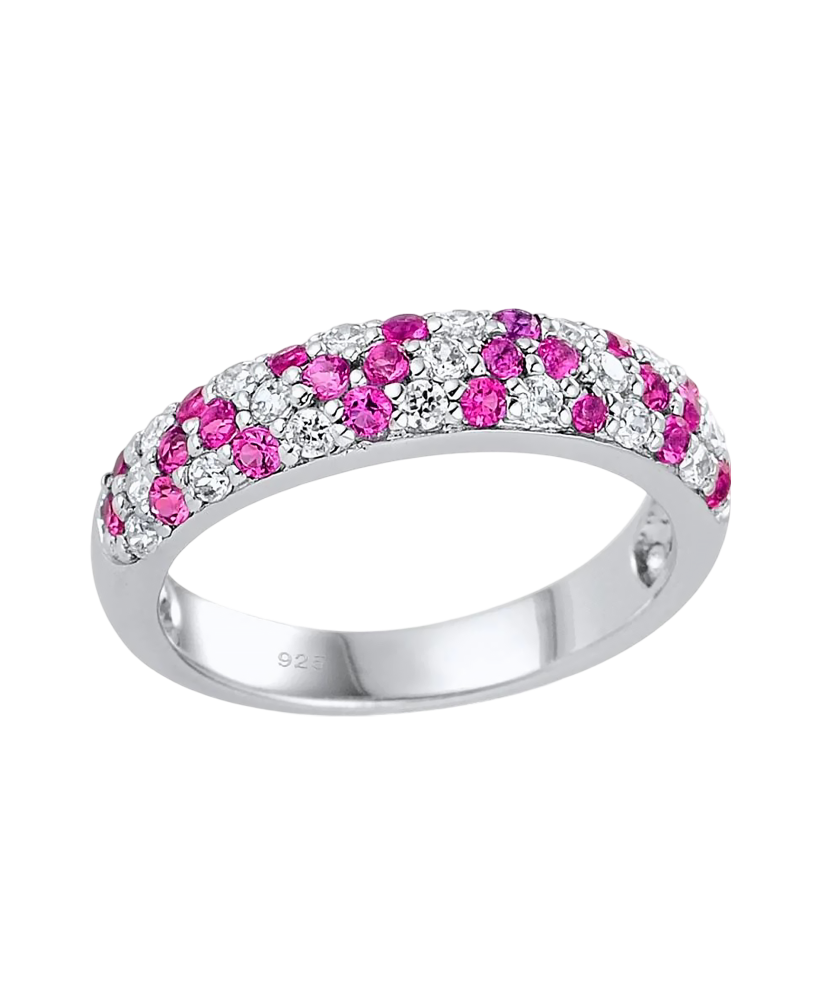 Sidabrinis žiedas su cirkoniais ir nano rubinu  - Goldinga