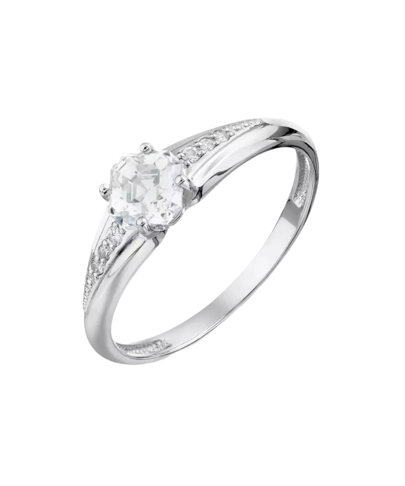 Balto aukso žiedas su cirkoniais - Auksiniai žiedai - Goldinga