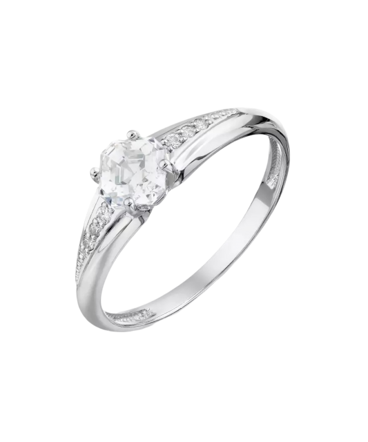 Balto aukso žiedas su cirkoniais - Auksiniai žiedai - Goldinga