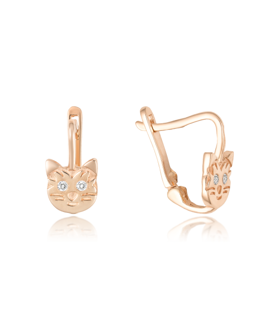 Auksiniai auskarai su cirkoniais "Katinas" - Vaikiški auskarai - Goldinga