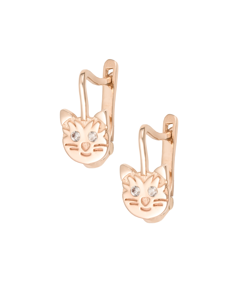 Auksiniai auskarai su cirkoniais "Katinas" - Vaikiški auskarai - Goldinga