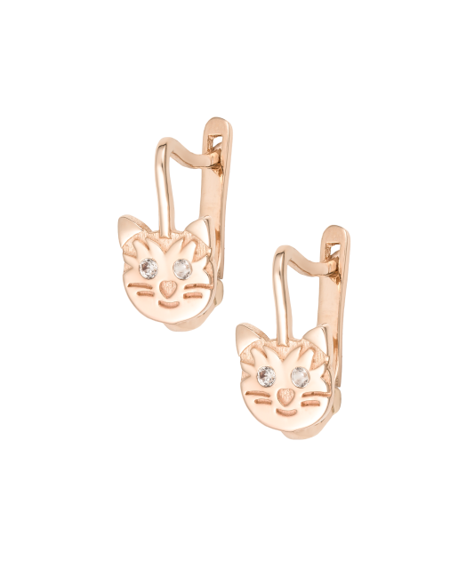 Auksiniai auskarai su cirkoniais "Katinas" - Vaikiški auskarai - Goldinga