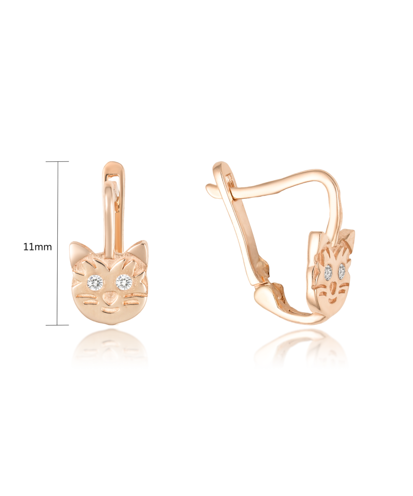 Auksiniai auskarai su cirkoniais "Katinas" - Vaikiški auskarai - Goldinga