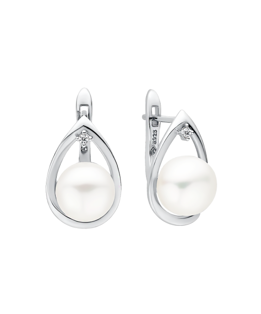 Sidabriniai Auskarai Su Perlais ir cirkoniais  - Goldinga