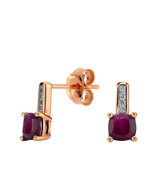 Auksiniai auskarai su rubinais ir briliantais  - Goldinga