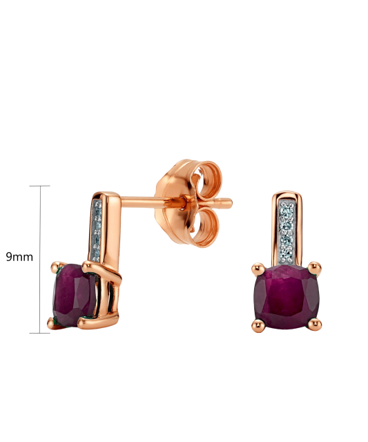 Auksiniai auskarai su rubinais ir briliantais  - Goldinga