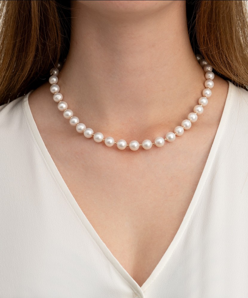 Perlų vėrinys su auksu 9mm - Auksinės grandinėlės - Goldinga