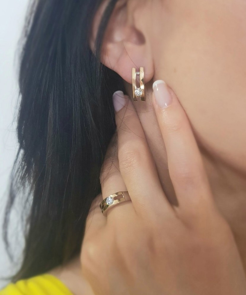 Sidabriniai auskarai dengti auksu su cirkoniais - Sidabriniai auskarai - Goldinga