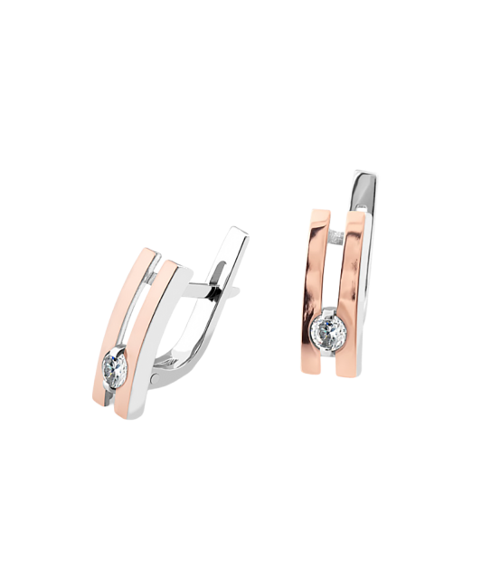 Sidabriniai auskarai dengti auksu su cirkoniais - Sidabriniai auskarai - Goldinga