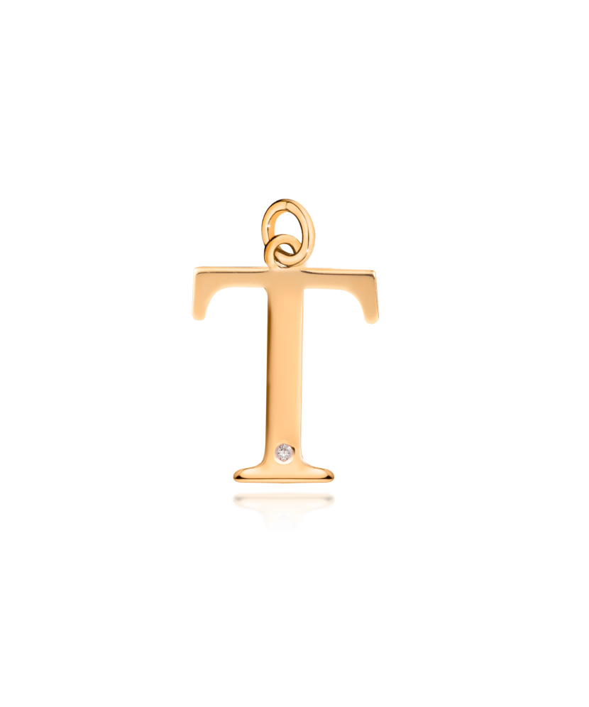 Auksinis pakabukas su deimantu raidė T - Pakabukai su brangakmeniais - Goldinga