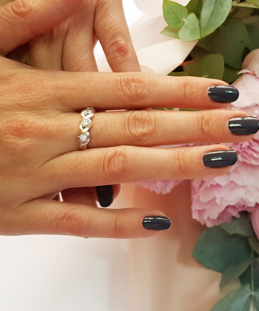 Sidabrinis žiedas dengtas auksu su cirkoniais - Sidabriniai žiedai - Goldinga