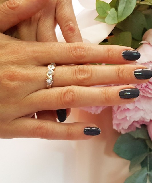 Sidabrinis žiedas dengtas auksu su cirkoniais - Sidabriniai žiedai - Goldinga